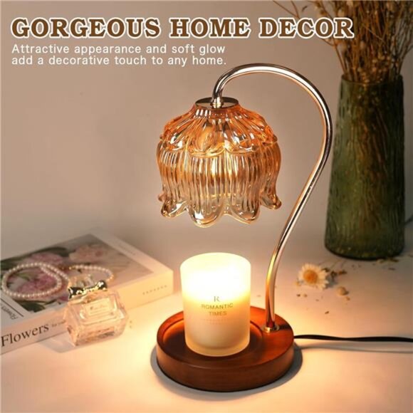 Dimmable Flower Candle Warmer Lamp with Timer, Vintage Lamp Candle Warmer - Picture 2 of 7